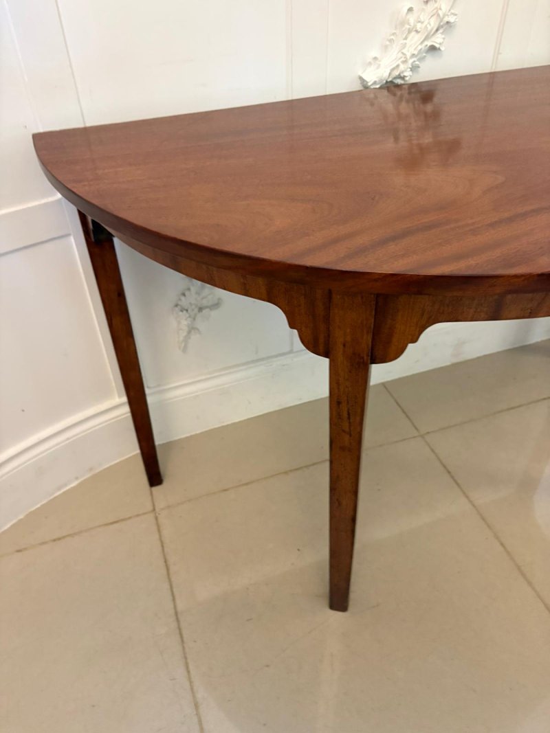 Pair of Antique George III Quality Figured Mahogany Shaped Demi Lune Console Tables - Image 14